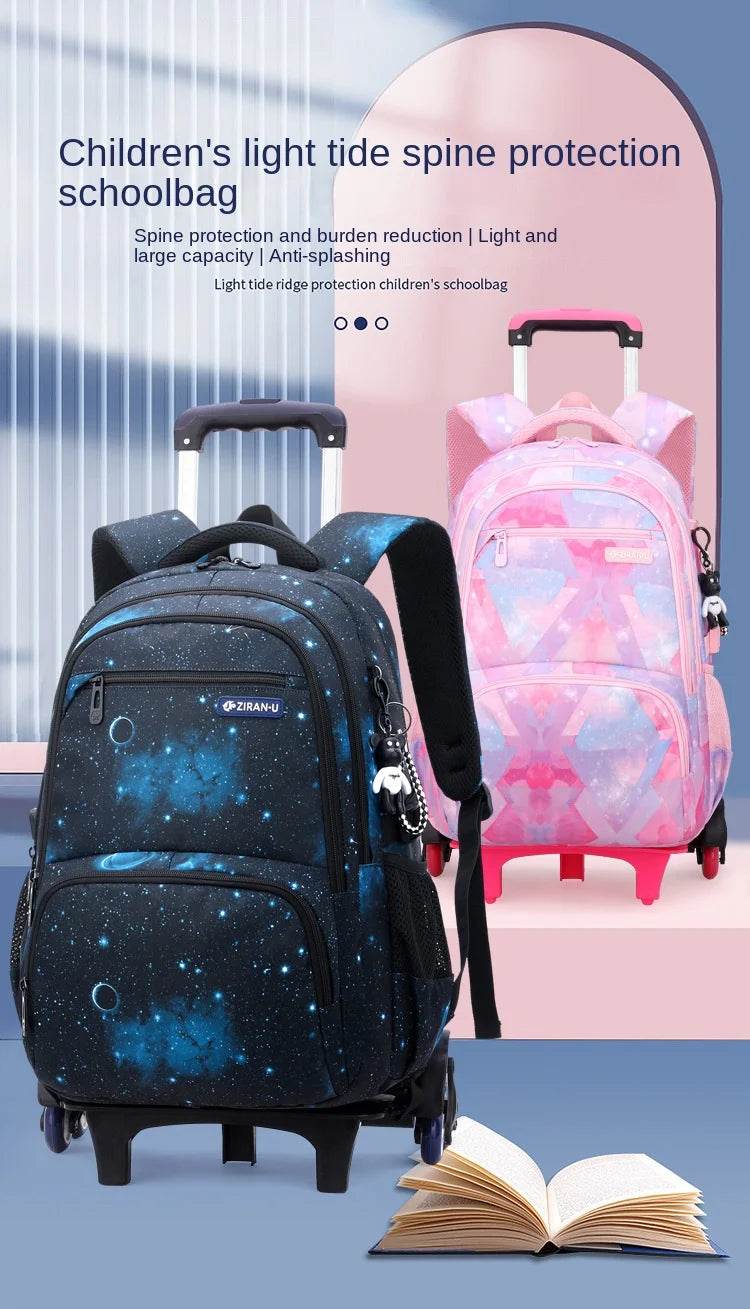 Children School bag with wheels school backpack On wheels School Trolley backpacks bags for boys wheeled School Rolling backpack - AIAZ
