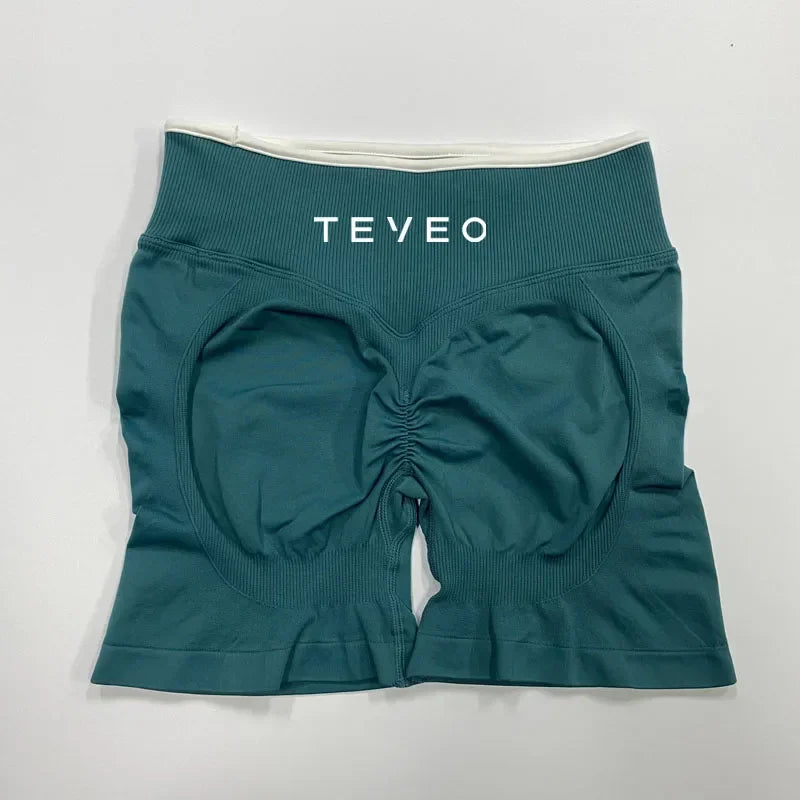 TEVEO – Short de Yoga pour femmes, pantalon de sport élastique, Fitness, cyclisme, sculpté, froissé, Leggings courts de Yoga