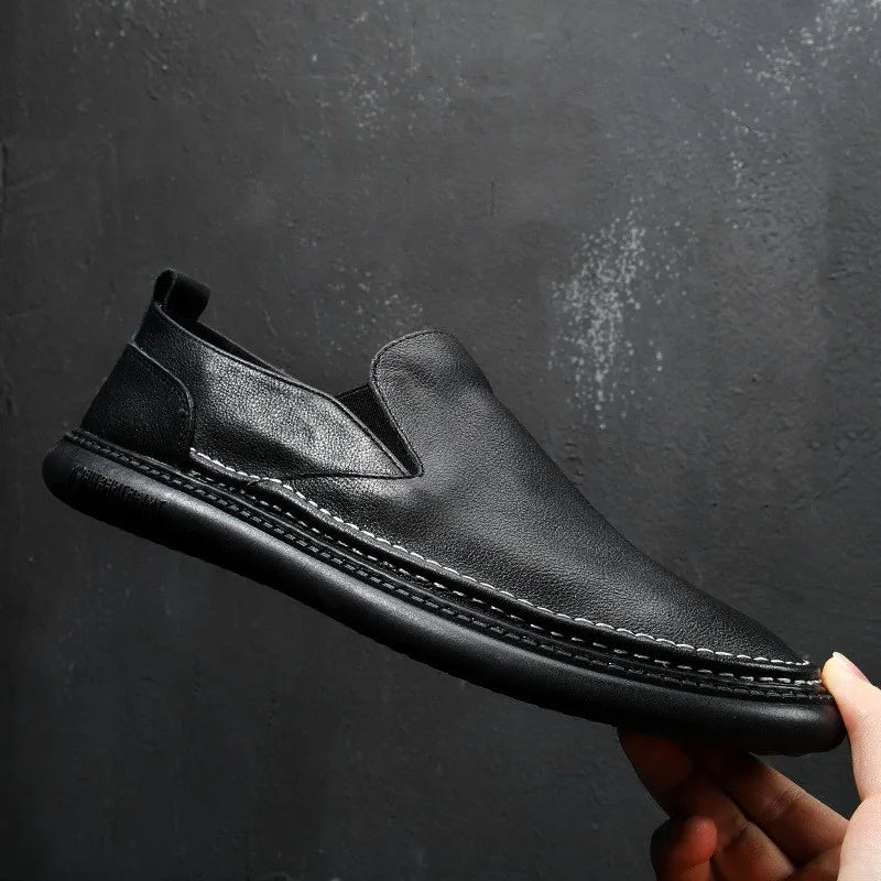 Harajuku Summer White Genuine Leather Mens Loafers Shoes Breathable Slip On Soft Male Casual Flat Sneakers Shoes Calzado Hombre