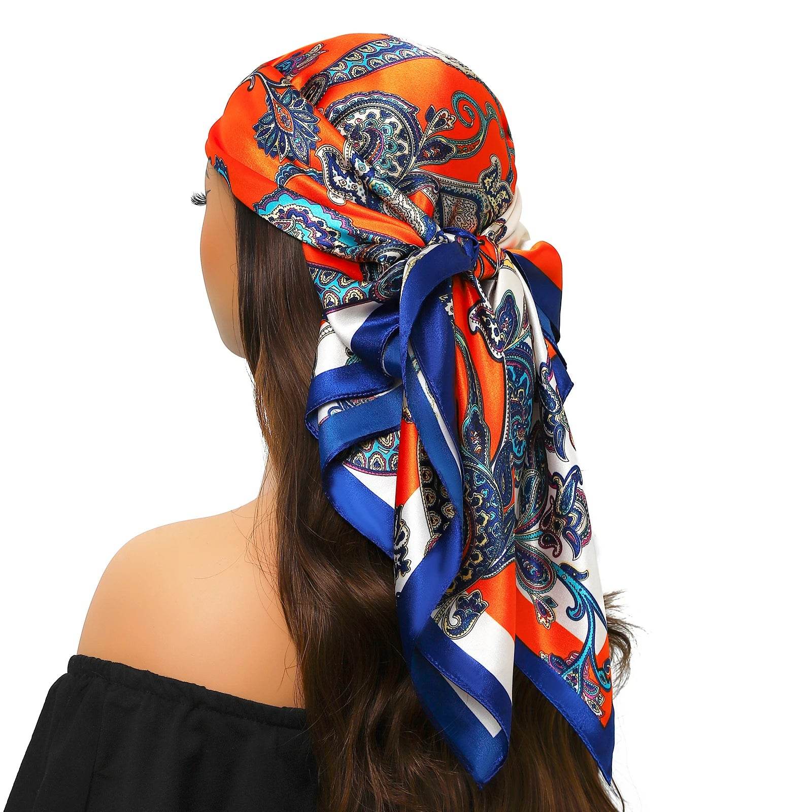 Head Scarf Women Luxury Brand Square 90*90cm Silk Foulard Satin Bandana Cheveux Soft Neckerchief Hijab Hair Scarves For Ladies - AIAZ