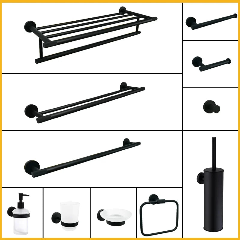 Brushed Gold Stainless Steel Wall Mount Towel Bar Towel Ring Paper Holder Bathrobe Hook Toilet Brush Bathroom Accessories