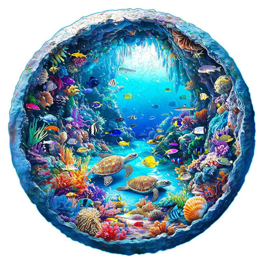 Ocean Wonders Wooden Puzzle - Unique Shape Animal Puzzle, Adult Relaxation Gift, Exquisite Boxed Set with Decorative Artworks - AIAZ