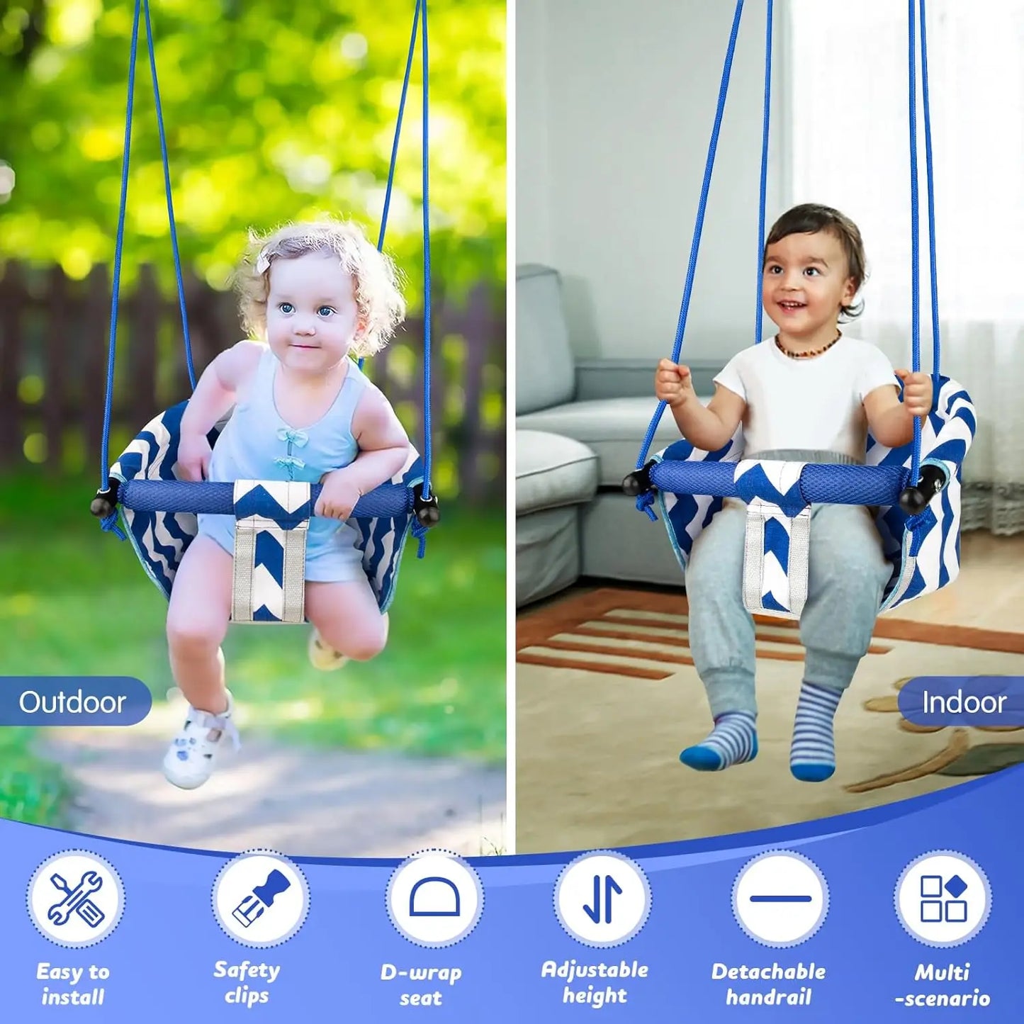 Toddler Swing with Safety Belt fit 3-6 Years Indoor Baby Swing Seat Hanging Swing Chair for Home, Courtyard & Backyard Use
