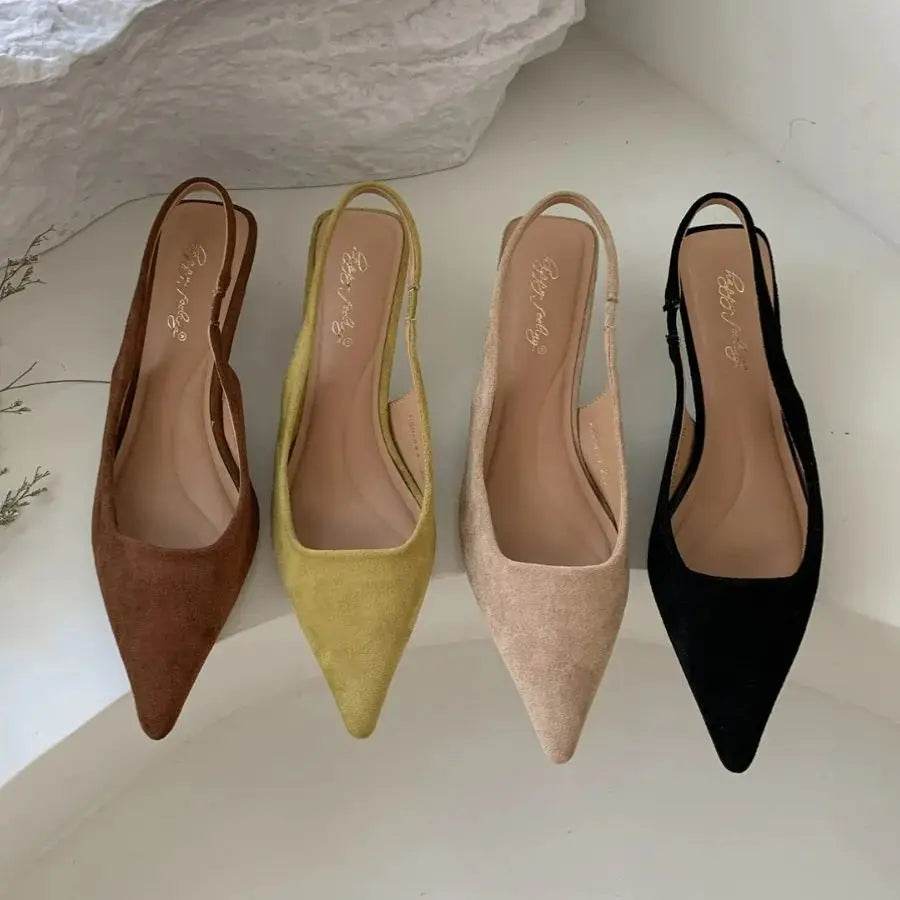 Bailamos Women Sandals Pointed Toe Elegant Low-heel Shoes Summer Fashion Slingback Woman Mules Shoes Pumps Dress Shoes - AIAZ