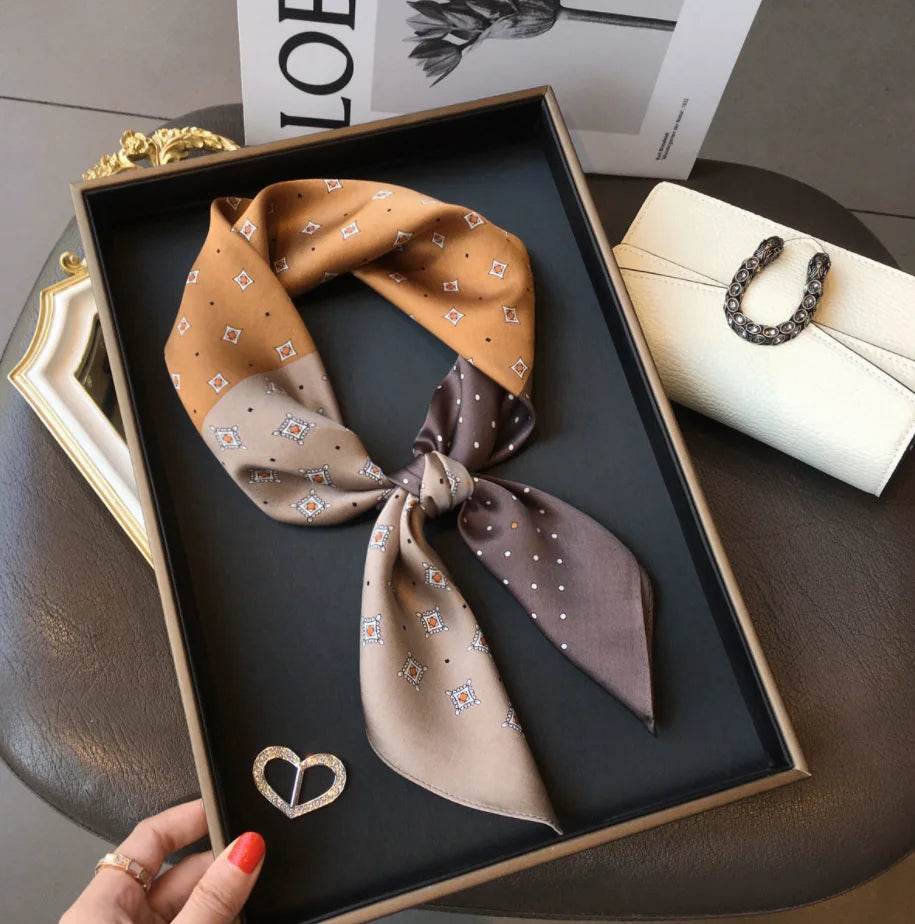 Women Fashion Versatile New Silk Scarves 70x70cm Square Scarf Korean Version Neck Protection Spring and Autumn Vintage Scarf - AIAZ