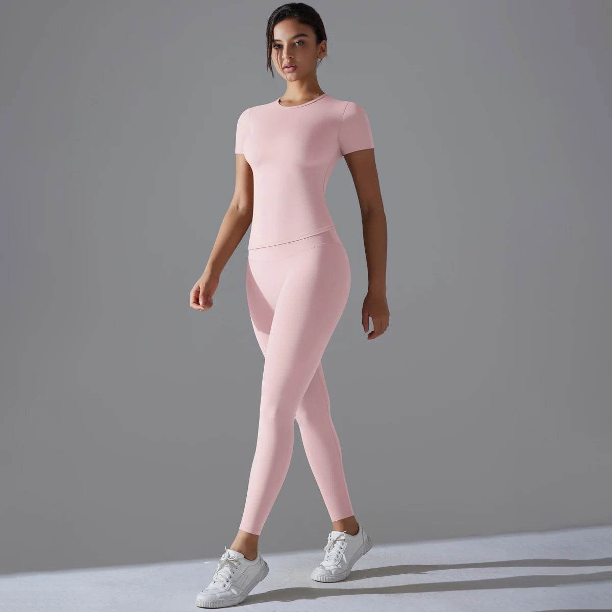 Yoga Set Women Workout Set Sportswear Gym Clothing Fitness Shorts Sleeve Crop Top High Waist Leggings Sports Suits - AIAZ