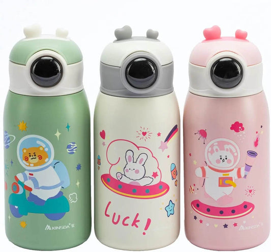 Kids Titanium Insulated Water Bottle, 2 Lids, 19 oz, Leak Proof, Crossbody Mug, Straw - AIAZ