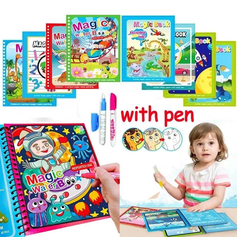 Children Early Education Toys Magical Book with Pen Water Drawing Toys Gift Reusable Coloring Book Magic Drawing Book - AIAZ
