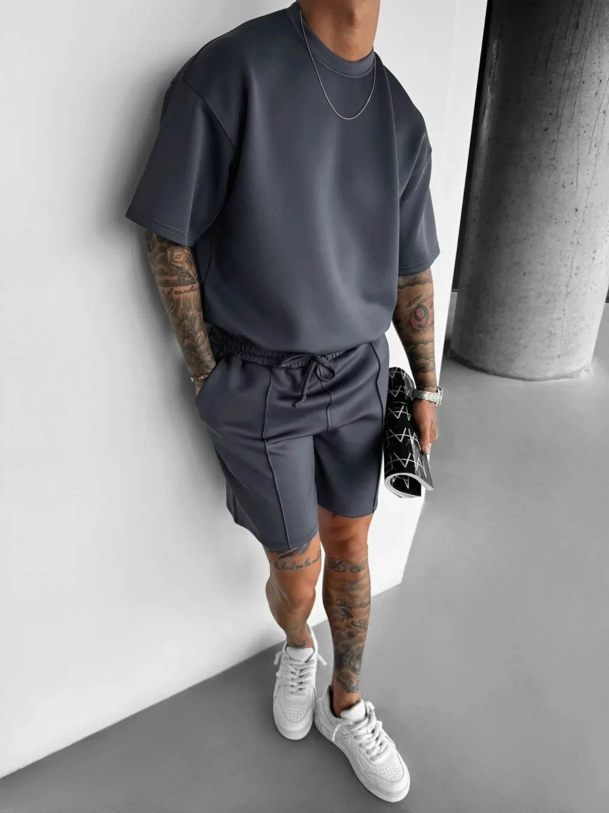 Men 2025 summer fashion sports design sense simple casual solid color quick drying short-sleeved T-shirt trend clothes - AIAZ