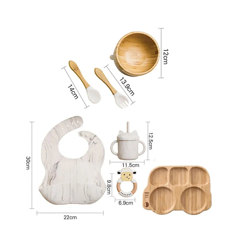 Wooden Dinner Plate Feeding Supplies Bamboo Baby Tableware Silicone Suction Plate Bowl BPA Free Baby Stuff Newborn Accessories