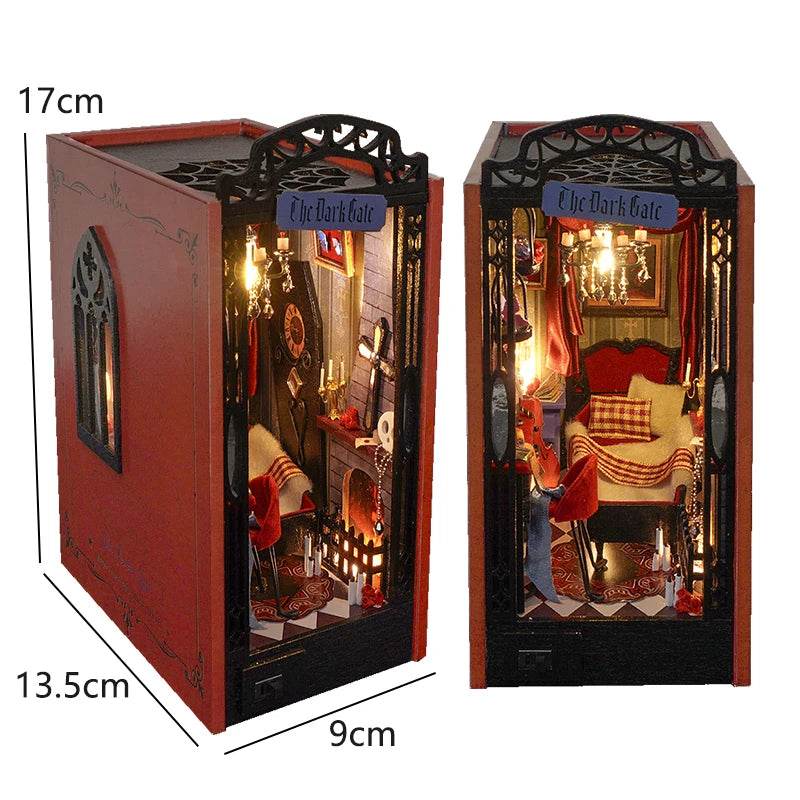 DIY Book Nook Kit Miniature Doll House With LED Light 3D Puzzle Model Building Wooden Bookshelf Bookend Toy Adults Birthday Gift - AIAZ