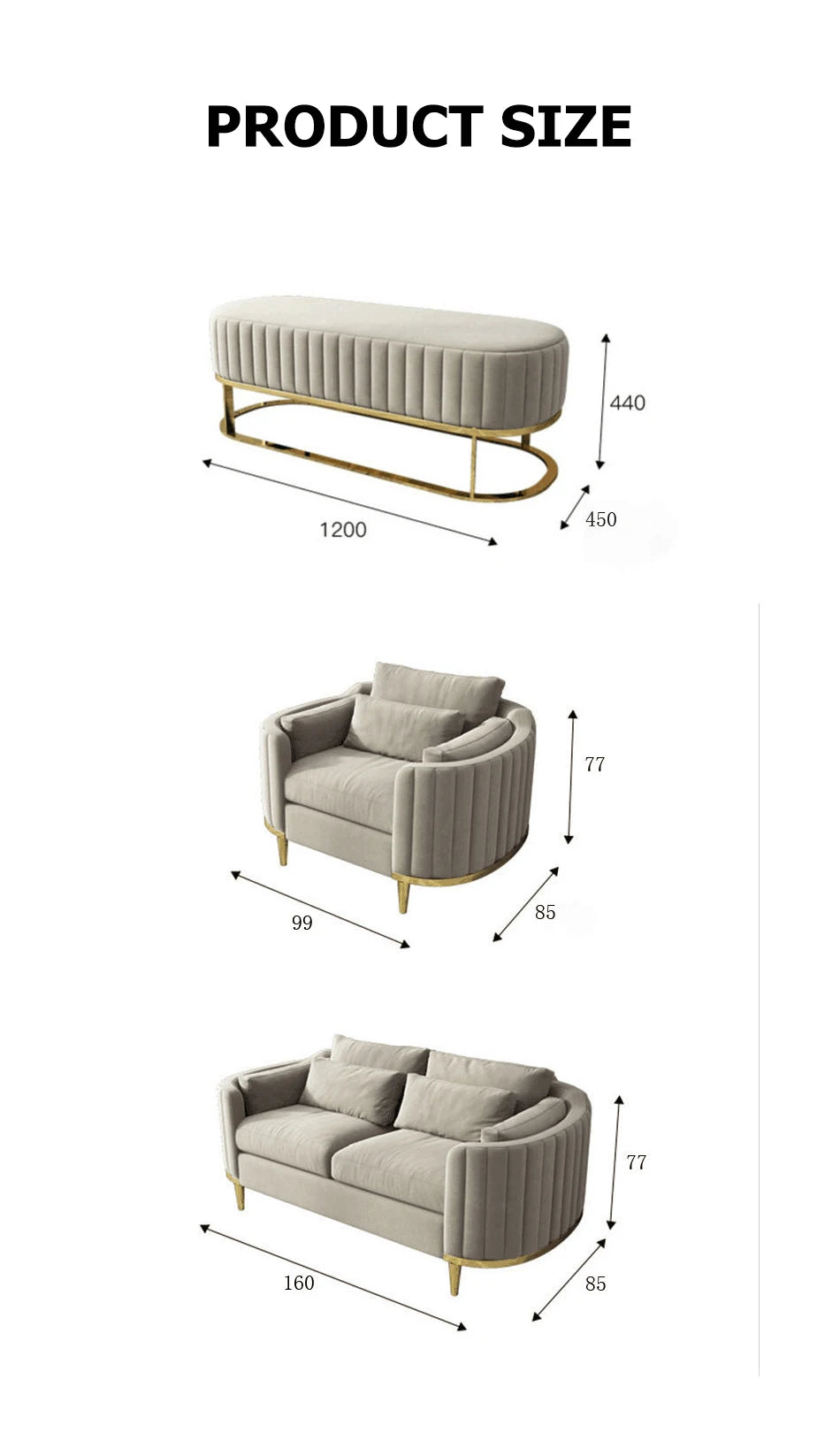 Luxury Sofa Living Room Furniture Curved Dresser Home Lounge Sofa Sets Italian Modern Fabric Velvet Sofa Set Furniture
