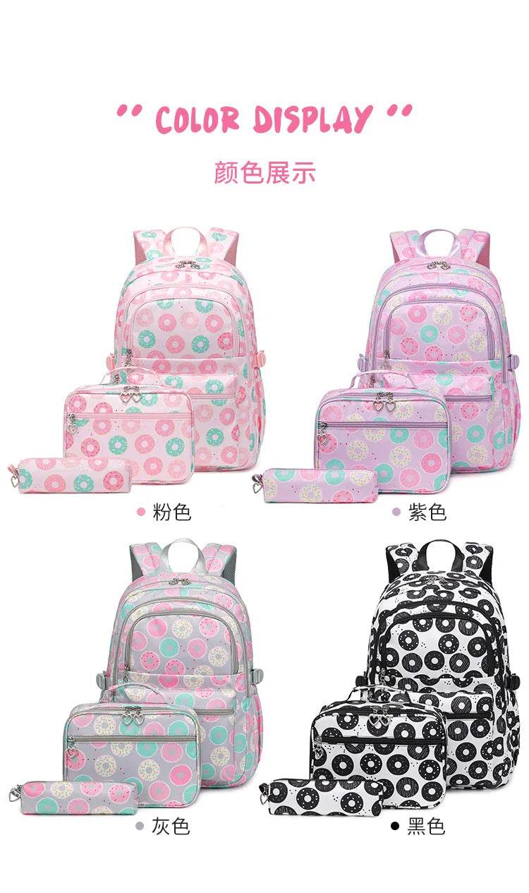 2025 New 3 Pcs Sets Student Schoolbag Girls Fashion Leisure Large Capacity Backpack Junior High School Shoulders Backpack - AIAZ