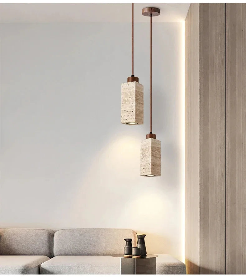 Japanese Wabi Sabi Yellow Marble Chandelier Creative Restaurant Dining Desk Bar Bedroom Pendant Lamp Homestay Art Decor Lighting