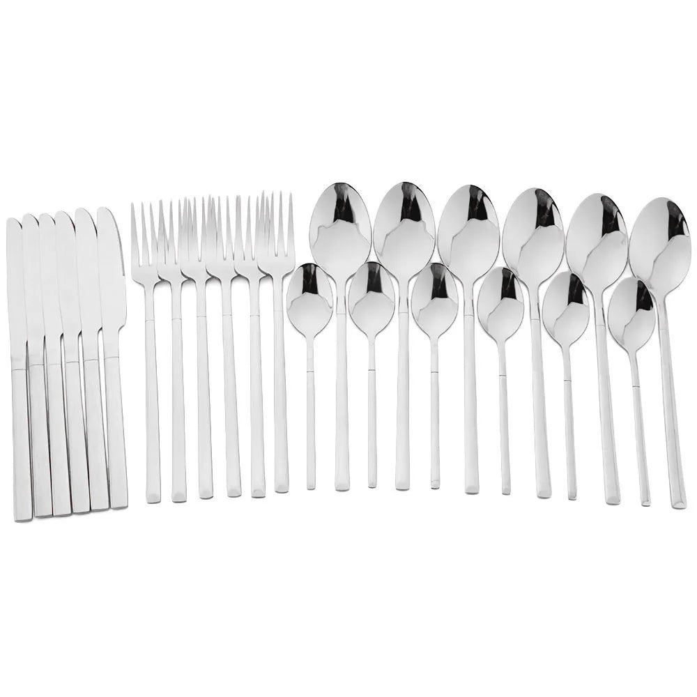 24pcs Knife Fork Spoon Dinnerware Set Rose Gold Tableware Stainless Steel Flatware Kitchen Cutlery Set with Luxury Storage Rack
