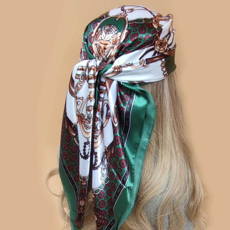 New 90*90cm Retro Brand Women Silk Scarf Bandanna Fashion Bohemian Pattern Square Hijab Lady Wrap Headband foulard muffler - AIAZ