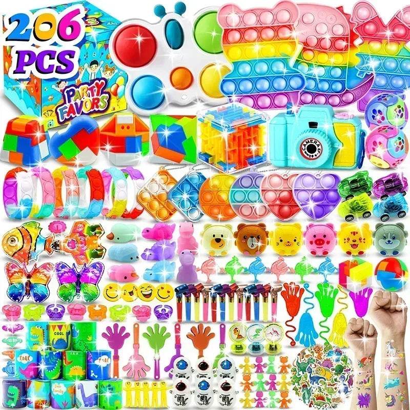 120/206pcs Kids Birthday Party Favors Set Toys Children Pinata Filler Bulk Supplies Boys Girls Classroom Carnival Prizes Favors - AIAZ