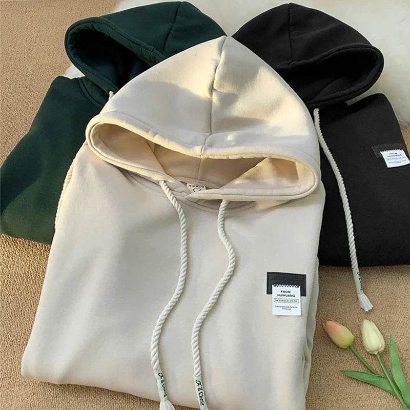 Autumn New in Solid Color Hooded Sweatshirts For Men Y2K Streetwear Appliques Hoodies Women Oversized Fleece Pullover Hoody - AIAZ