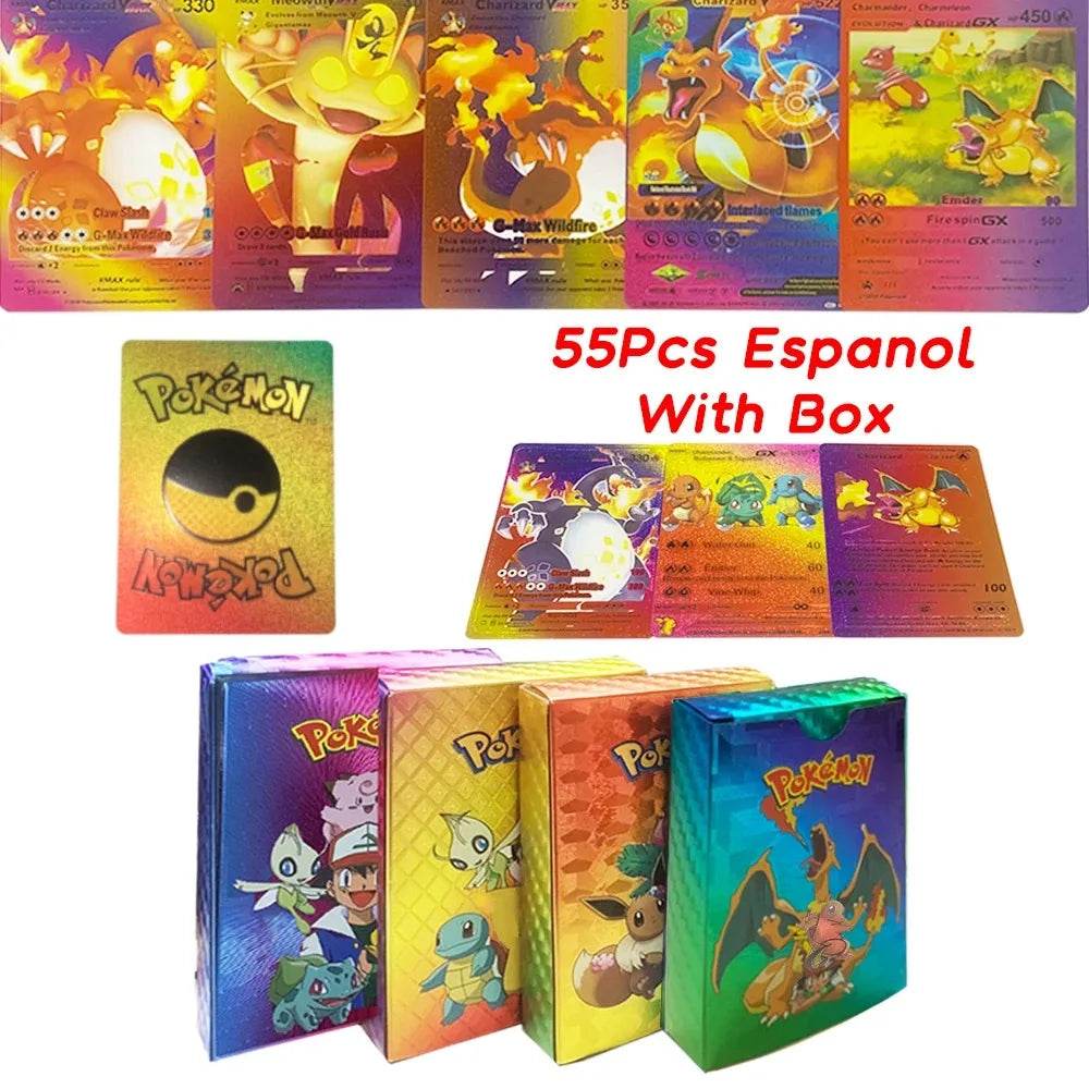 27-110pcs Pokemon Cards Pikachu Gold Silver Black Colorful Vmax GX Vstar Spanish English French German Collection Card Toys Gift - AIAZ