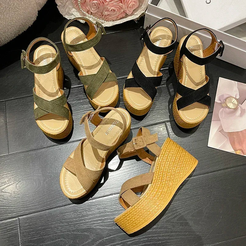 Wedge Heel Summer New Fashion Platform Thick Bottom Buckle Casual Comfortable Walking Shoes Sandals for Women