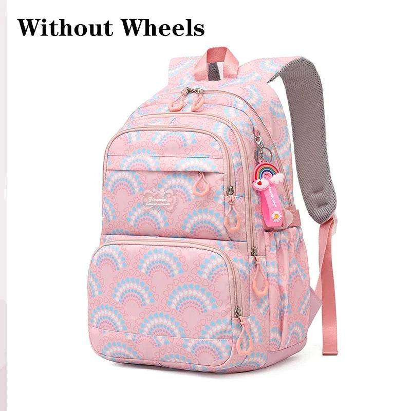 Rolling School Bags for Girls Backpack Children Waterproof School Backpacks with Wheels Middle School Trolley Luggage Back Pack - AIAZ