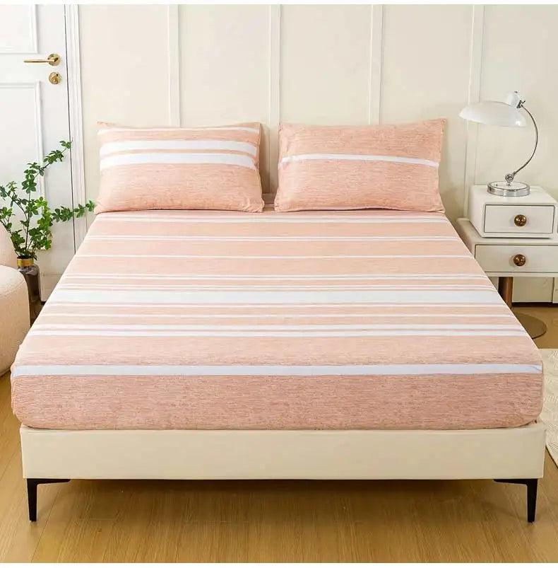 3-Piece Striped Fitted Sheet Set – Luxuriously Soft & Breathable – Includes 1 Fitted Sheet and 2 Pillowcases for Cozy Sleep – Pe