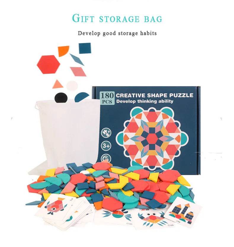 Hot Sale 180Pcs Montessori Kids Wooden 3D Geometric Shape Jigsaw Puzzle Board Set Baby Early Education Toys for Children - AIAZ