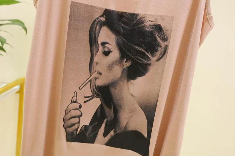 Women Long Tank Tops O-Neck Fashion Print Beauty's Head Casual Loose sleeveless T-shirt streetwear camis tops - AIAZ