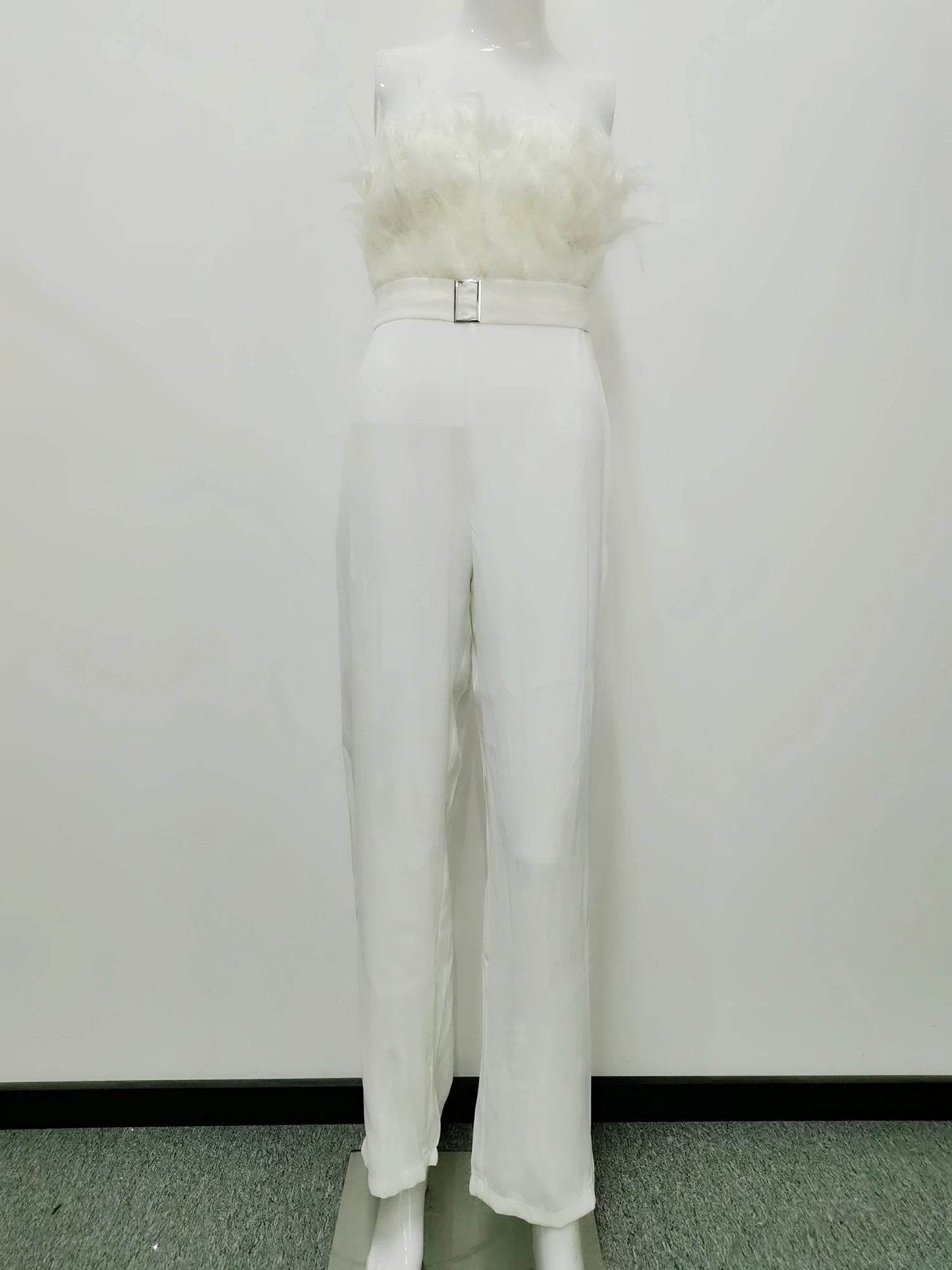 Jumpsuit Women Elegant Long Jumpsuit Strapless Slash Neck Feather Tube Top Sexy Fashion Party Night Evening Jumpsuit 2021 Summer - AIAZ