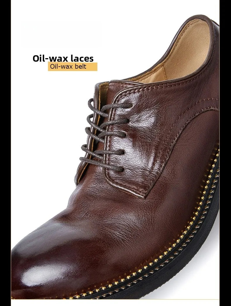 Bambi Deloren Handmade Leather  oes Men's Casual Briti Retro Busin oes Wear-Resistant Lace-Up round Toe Rubber ...