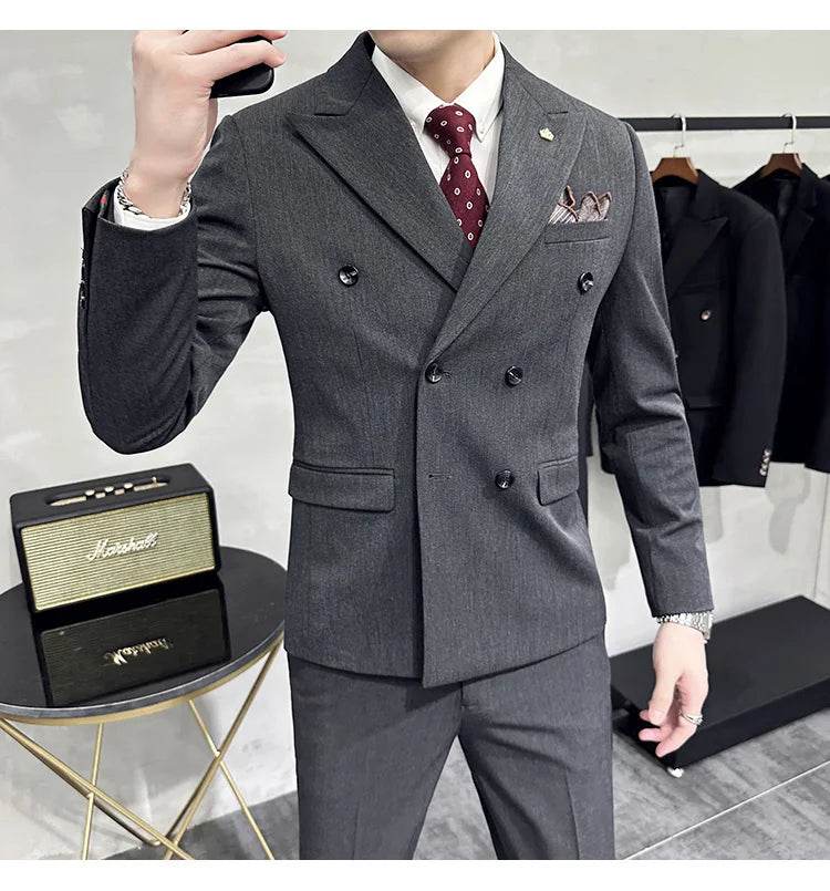 Jackets + Pants / Groom's Wedding Dress Best Fashion Mans Double -breasted Suit Blazer Trousers Male Formal Business Office Suit - AIAZ