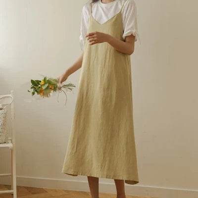 Dresses for Women 2025 Loose Elegant Dress Woman Sexy Sleeveless Spaghetti Strap Pockets Cotton Off The Shoulder Dress KE1409 - AIAZ