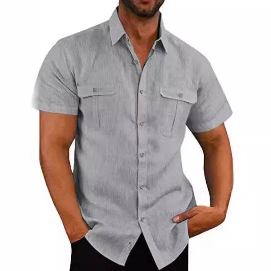 Shirts for Men Handmade Shirt Man Double Pocket Shirt Short Sleeve Men Shirt Linen Shirts for Men Men Cotton Shirt Short Sleeve - AIAZ