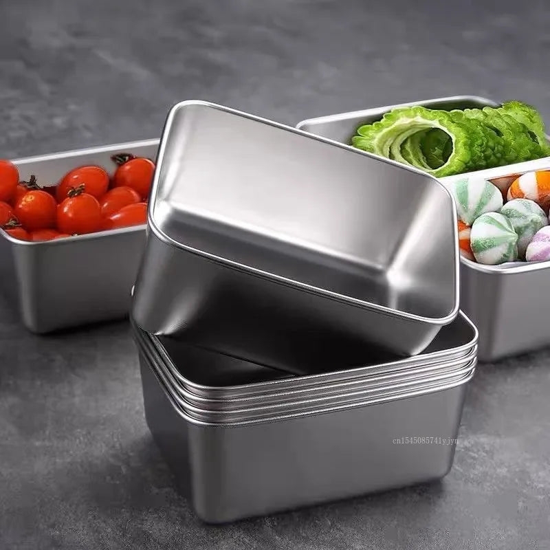 Stainless Steel Rectangular Crisper Household Outdoor Lunch Box Refrigerator Frozen Crisper Containers for Kitchen Accessories