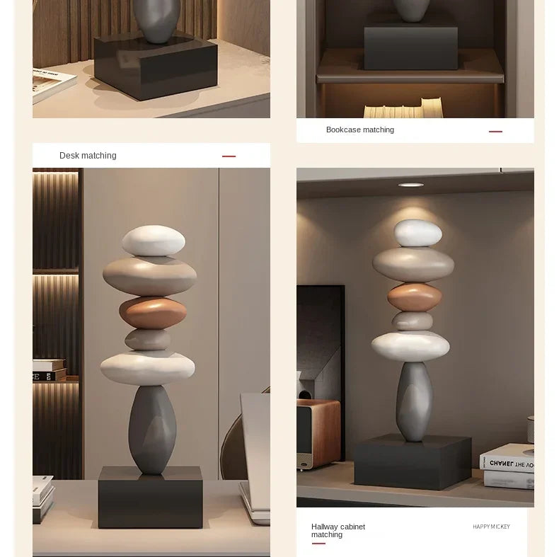 Modern Art Feng Shui Stone Resin Sculpture Wine Cabinet Decor Living Room Desktop Home Decoration Stone Statue Model Figurines