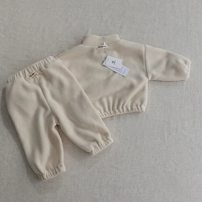 Autumn Winter Toddler Baby Boys Girl Sports Suit Children Clothes Fleece Solid Color Hoodies Suit Infant Boys Girl Outfit 2PCS