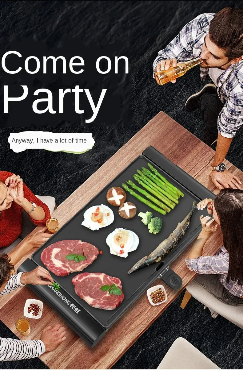220V Korean Style Non-Stick Electric Grill Pan for Smokeless BBQ, Hotpot and Griddle Cooking at Home A