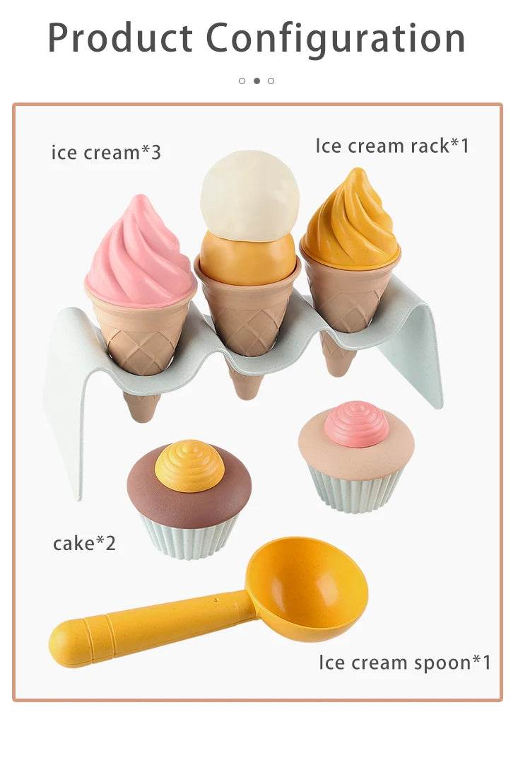 Children Beach toys play sand wheat straw material ice cream toys digging sand tools environmental Nordic wind outdoor - AIAZ