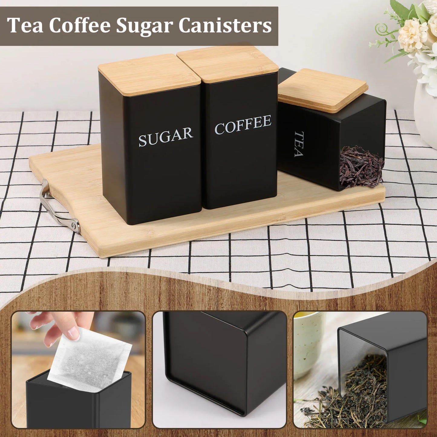 Coffee Bean Storage Jar Metal Coffee Tea Sugar Container Simple Style Sealed Storage with Bamboo Lid Tea Can Kitchen Supplies