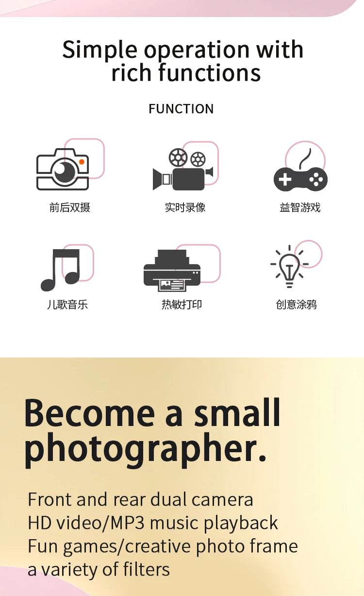 Children Digital Camera Instant Print for Kids Thermal Print Camera Instant Photo Printing Camera Video Toys+32G Memory Card - AIAZ