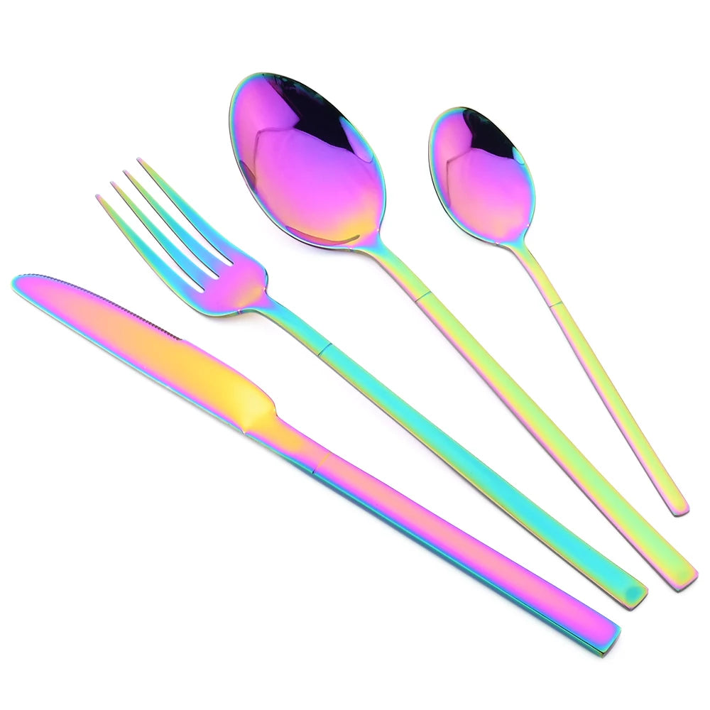 24pcs Knife Fork Spoon Dinnerware Set Rose Gold Tableware Stainless Steel Flatware Kitchen Cutlery Set with Luxury Storage Rack