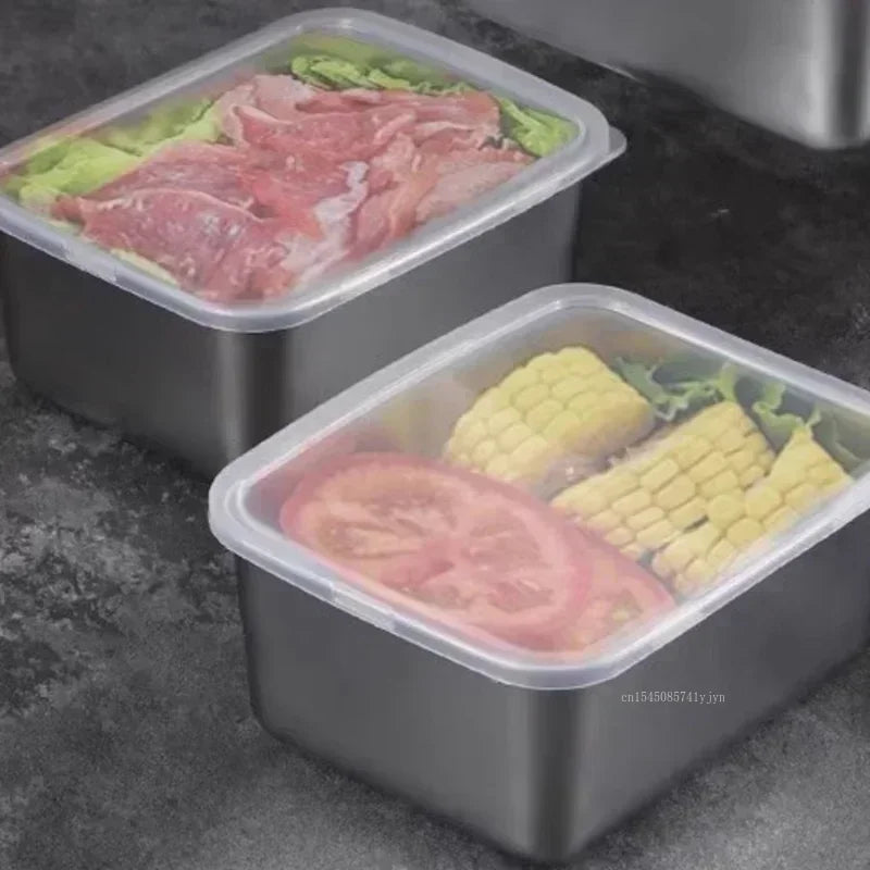 Stainless Steel Rectangular Crisper Household Outdoor Lunch Box Refrigerator Frozen Crisper Containers for Kitchen Accessories