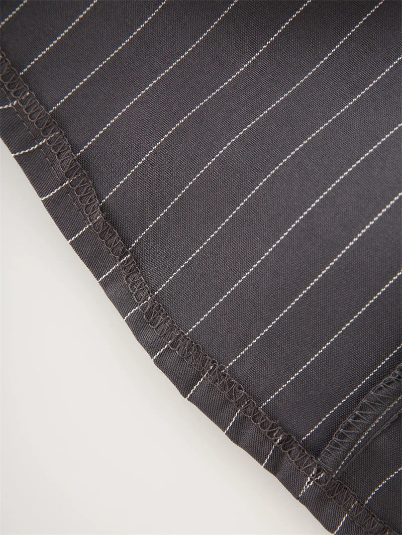 KEYANKETIAN Spring/Autumn New Women's Irregular Design Gray Striped Suit Outerwear Office Lady With Belt Slim Mid-length Coat