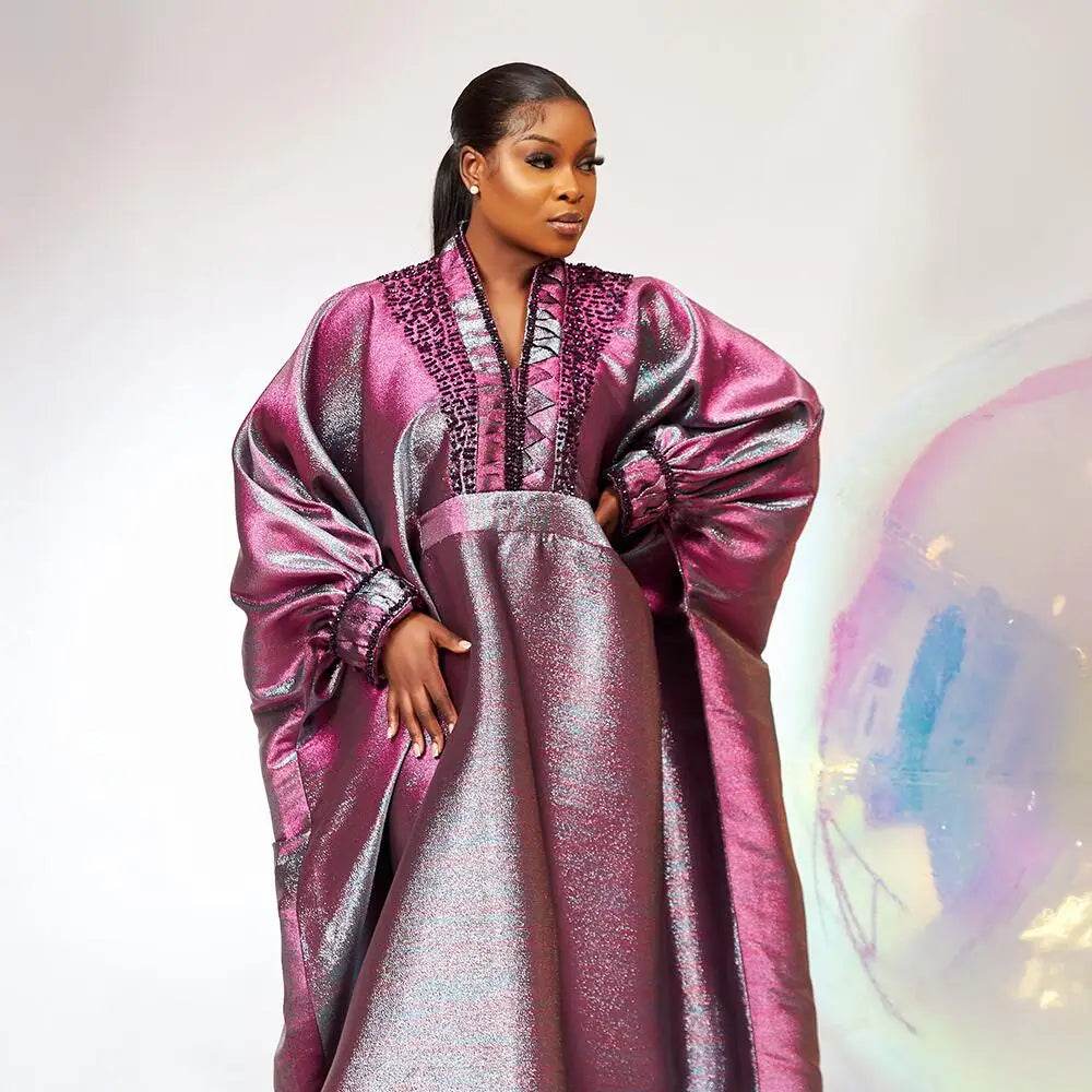 fashion turkey dresses for woman luxury elegant 2025 V-neck rhinestones dresses for church boubou african dresses - AIAZ