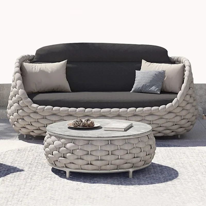 Outdoor Rattan Sofa Courtyard Combination Double Chair Leisure Terrace Villa Living Room Balcony Outdoor Seat Furniture Home