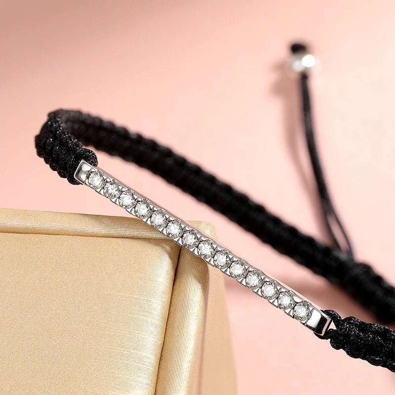 Smyoue 2/3mm Braided-rope Full Moissanite Bracelets for Women Men Adjustable Jewelry 100% 925 Sterling Silver Plated 18k Chain