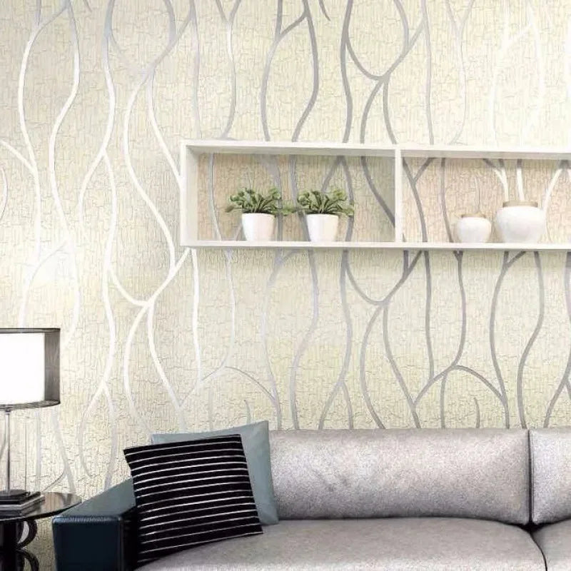 53cm European style 3D non-woven fabric wall sticker for moisture-proof curved stripe background wall sticker in living room