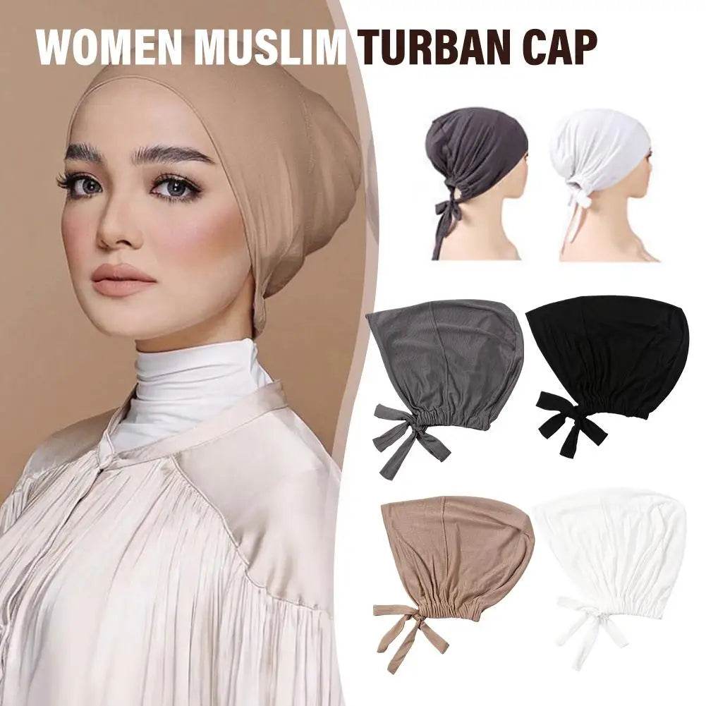 Womens Muslim Stretch Turban Cap Soft Modal Muslim Hat Headscarf Inner Turban Underscarf Modal Hat Bonnet Chiffon Islamic H E4H1 - AIAZ