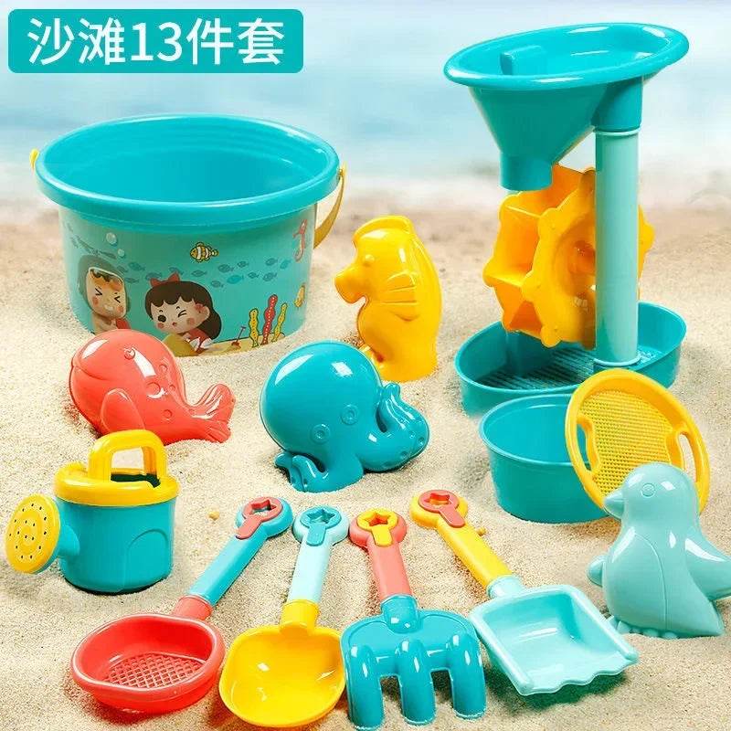 Children Sand Toys 18PCS Summer Beach Game Sand Bucket Shovel Silicone Sandbox Outdoor Water Fun Beach Toys kid gifts - AIAZ