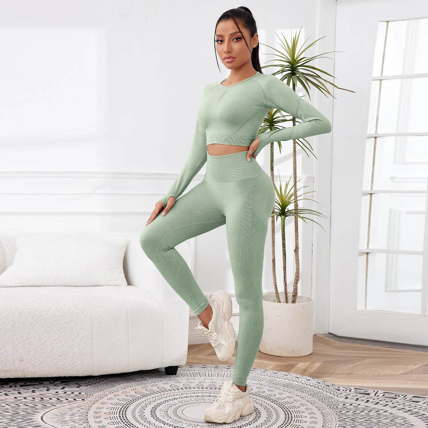 2025 2PCS Sets Women Outfit High Waist Gym Sexy Sport Wash Pants Sets Running Outdoors Skinny - AIAZ